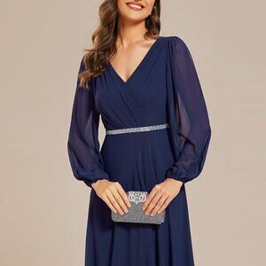 Chiffon Formal Evening Dress- Navy Blue